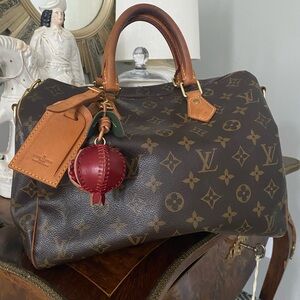 Authentic Louis Vuitton Luggage tag with Unbranded Pomegranate Bag Charm